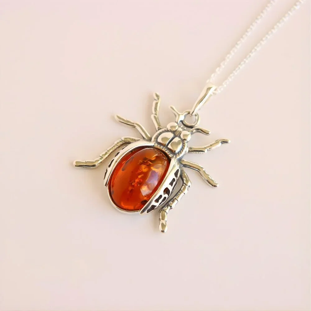Baltic Amber Scarab Pendant Necklace (Pendant Only)